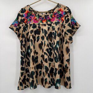 See and Be Seen Women’s Leopard Print Floral Embroidered Dress Size L